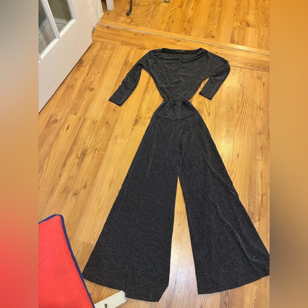 Julian Chang Black Silver Metallic Wide Leg Jumpsuit XXS